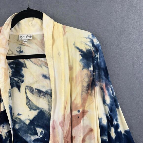 Wonderly Women's Kimono Tie Dye Sz M Artsy Boho Soft Long Robe Retro Festival - Picture 6 of 7